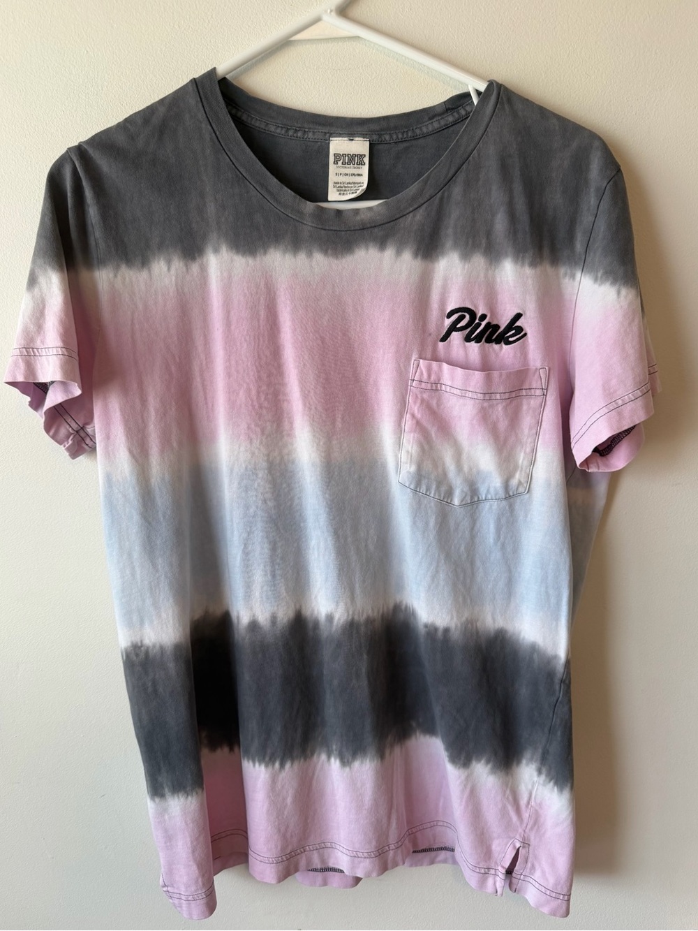 Pink Victoria’s Secret Tie Dye Striped Pocket T-Shirt S